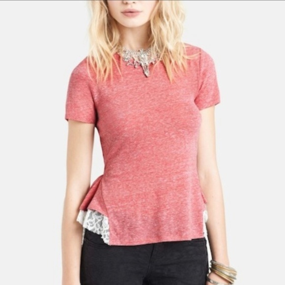 Free People Tops - Free People Blouse Peplum Red Lace Trim XS (C32)